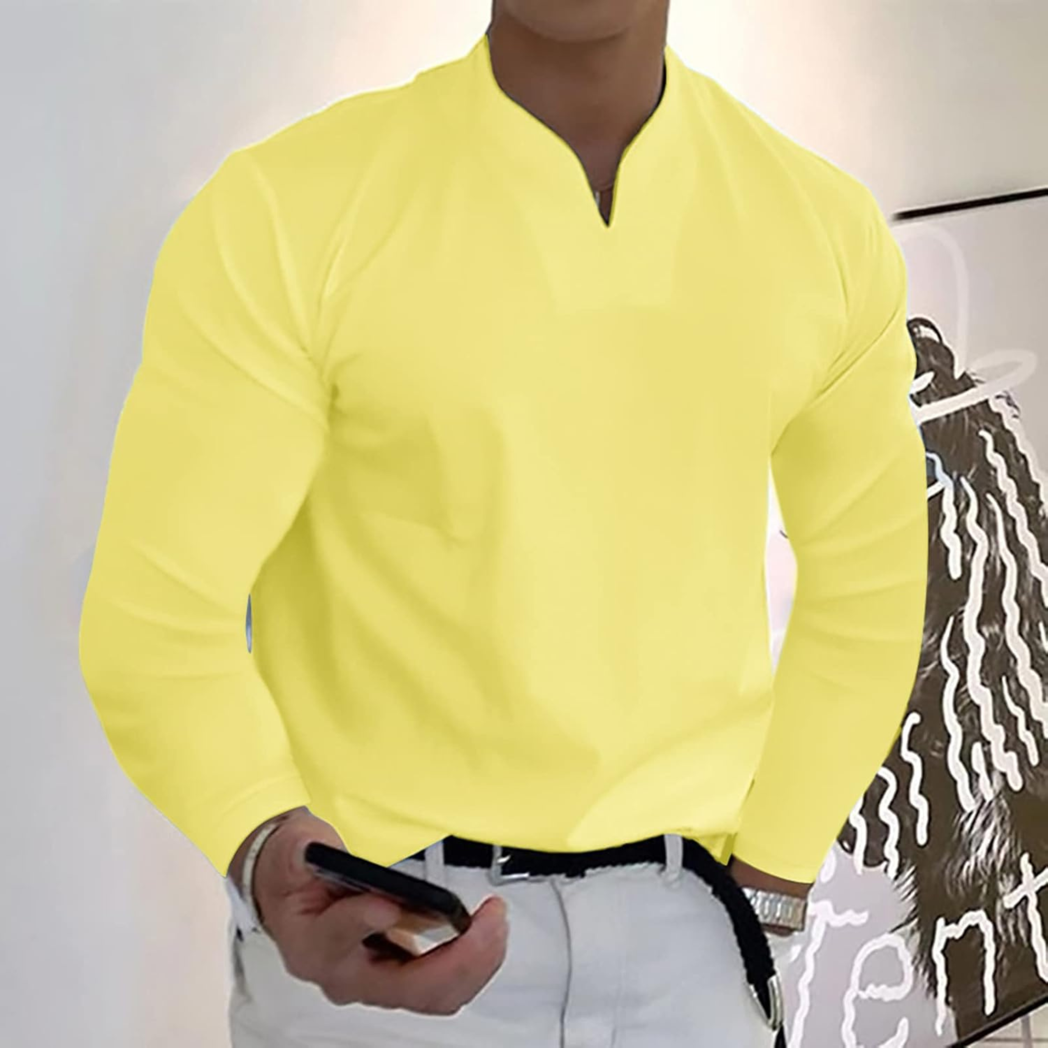 POLO MANCHES LONGUES COL V POUR HOMME