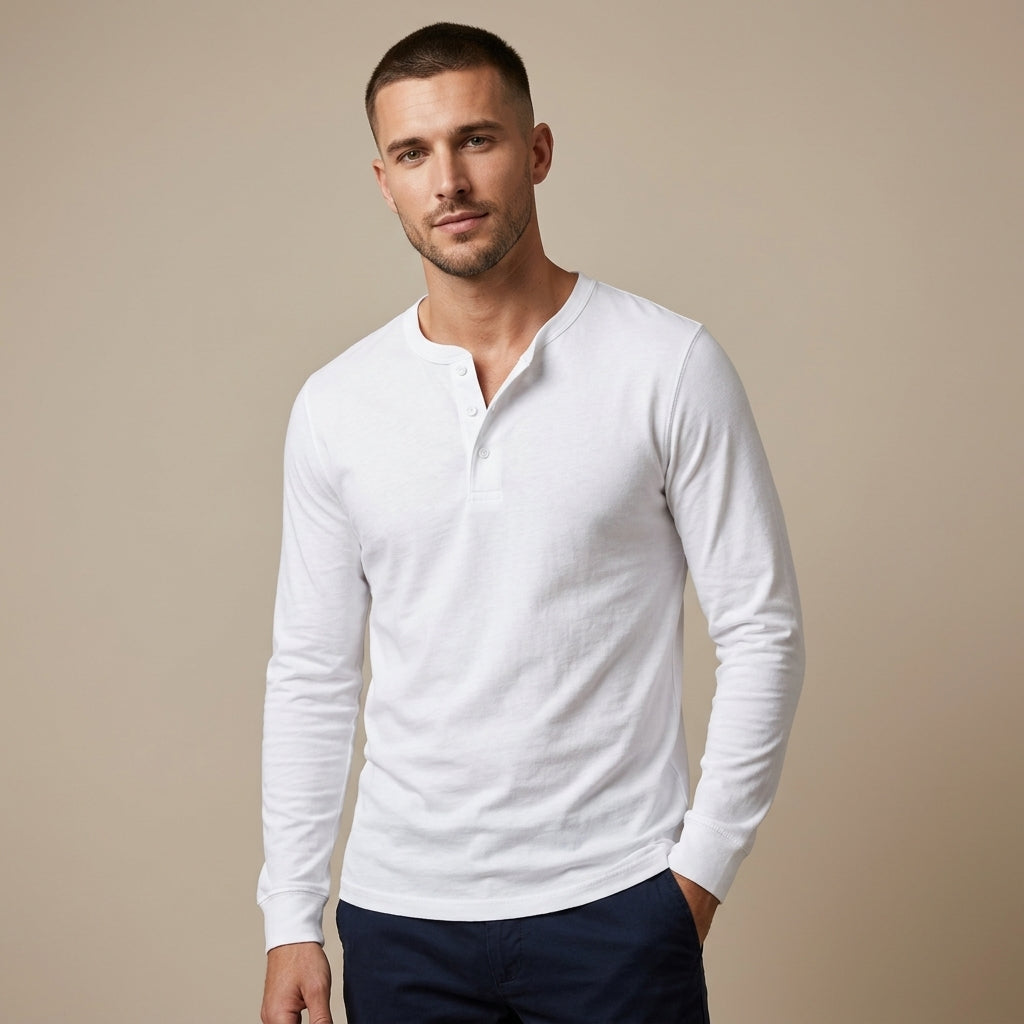CHEMISE HENLEY HOMME À MANCHES LONGUES