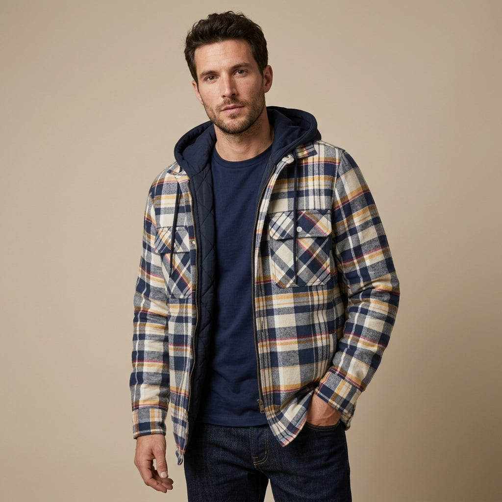VESTE À CAPUCHE À CARREAUX HOMMES