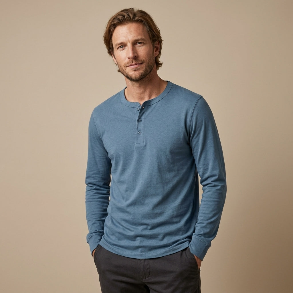 CHEMISE HENLEY HOMME À MANCHES LONGUES