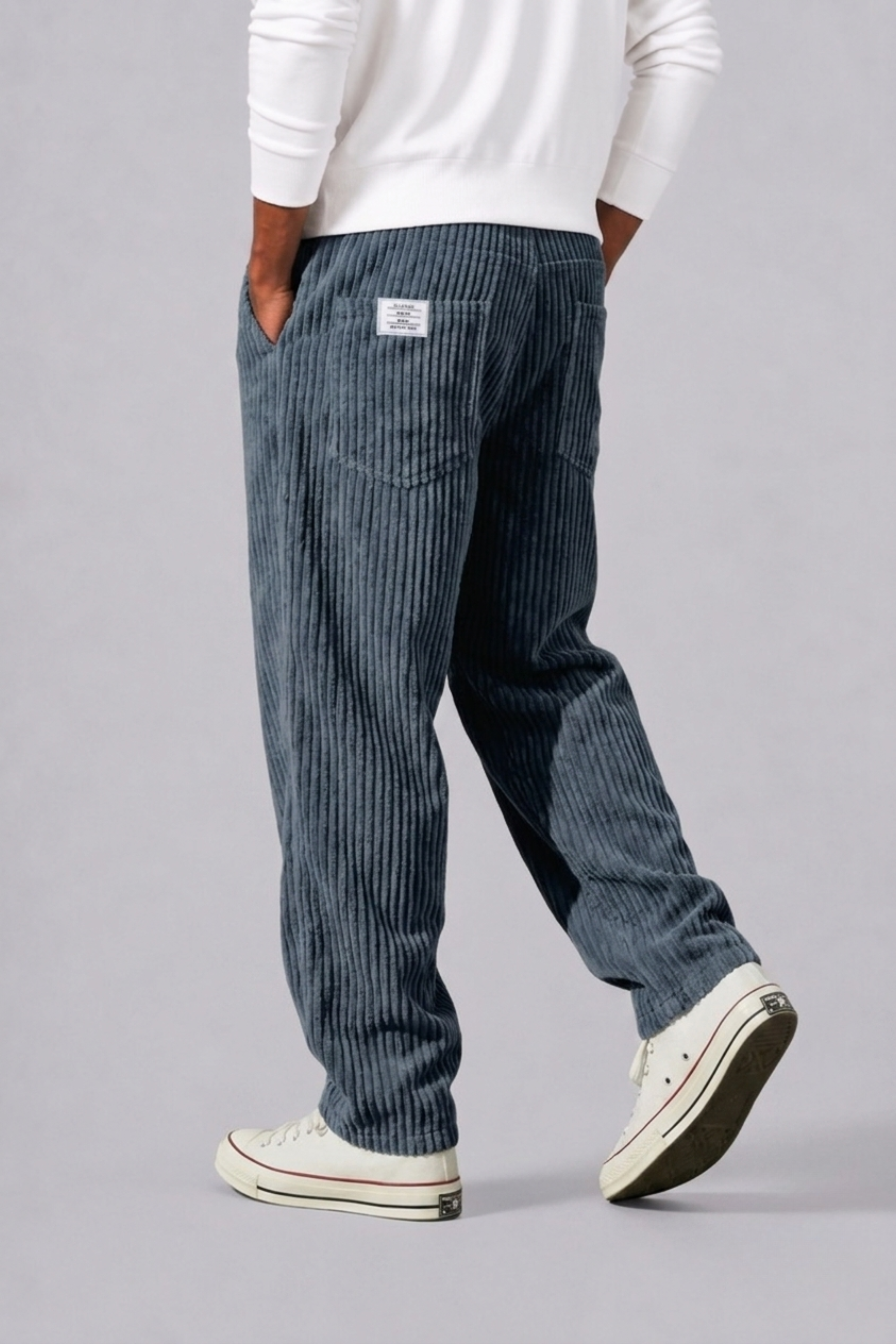 Pantalon En Velours Côtelé Avec Taille Élastique Pour Hommes