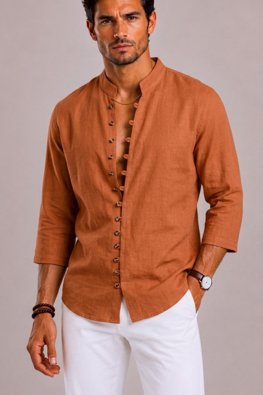 Chemise Col Montant Pour Hommes