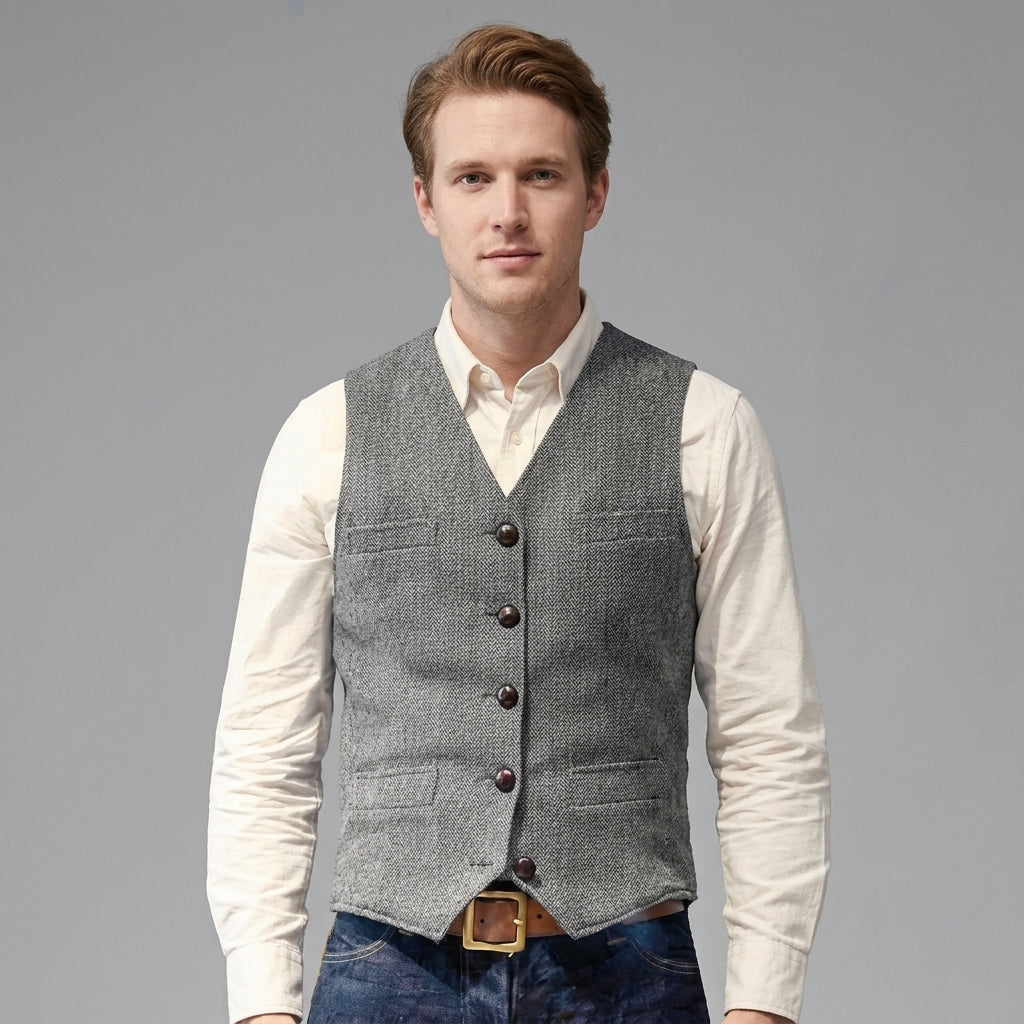 Pull Sans Manches Classique À Col V Pour Hommes