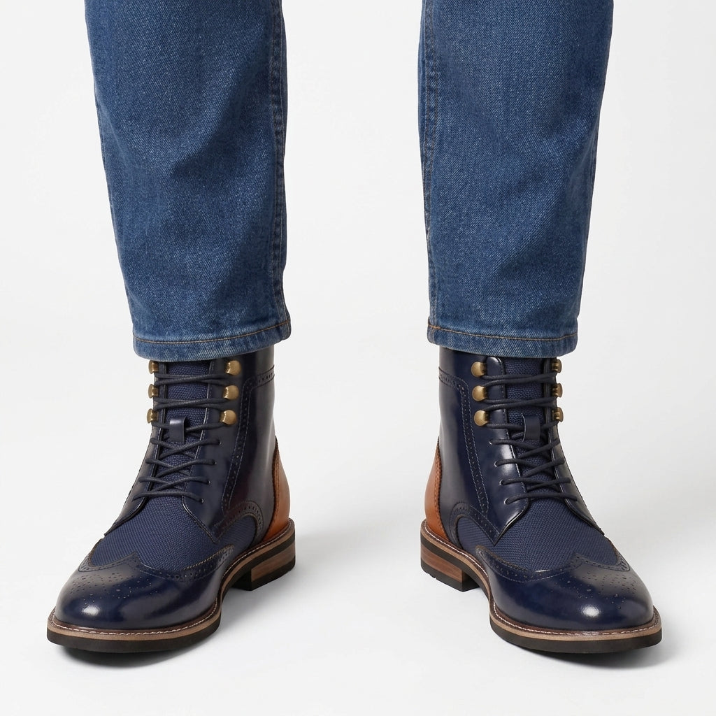 Bottines Brogues À Lacets À Bout Ailé Pour Hommes