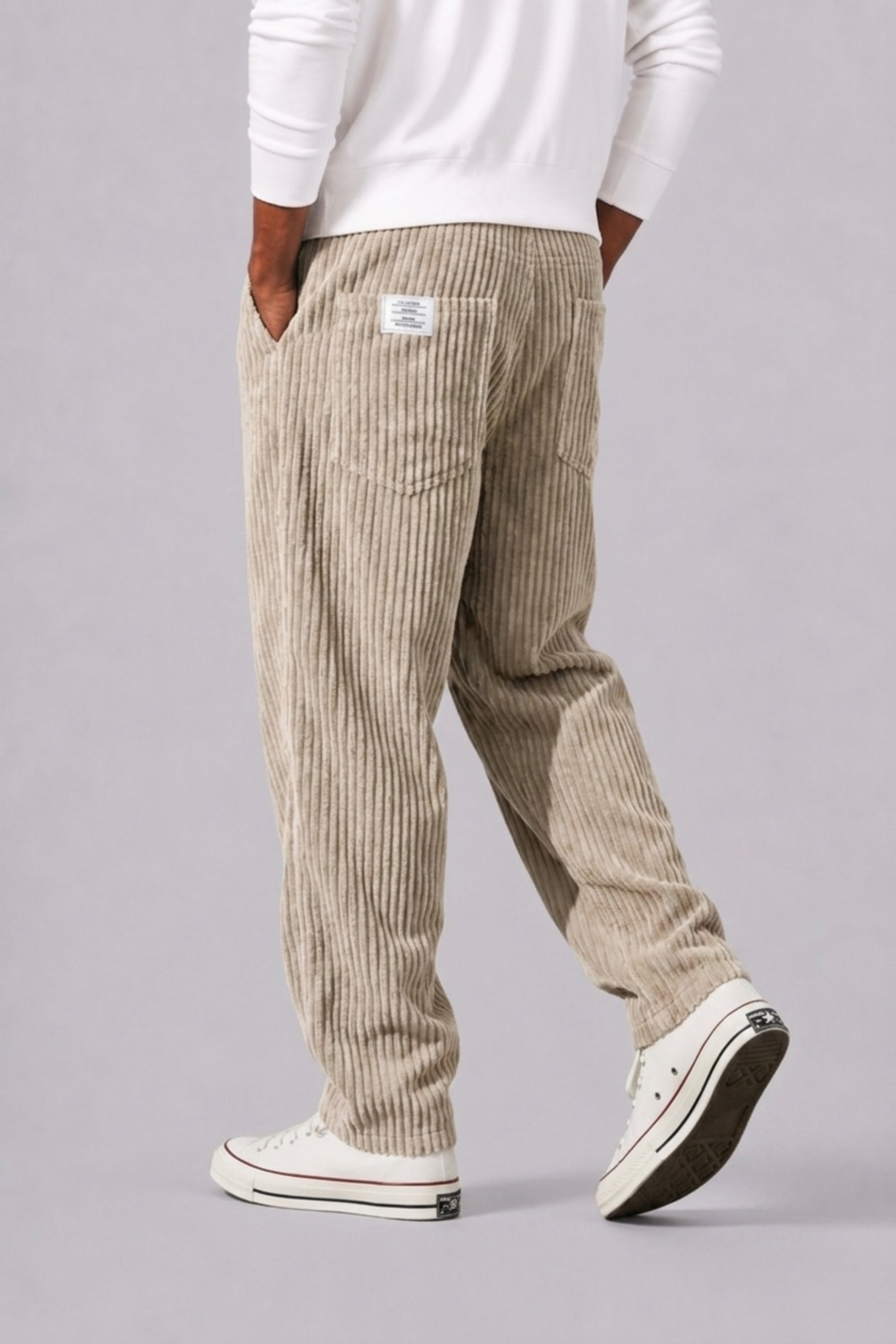 Pantalon En Velours Côtelé Avec Taille Élastique Pour Hommes