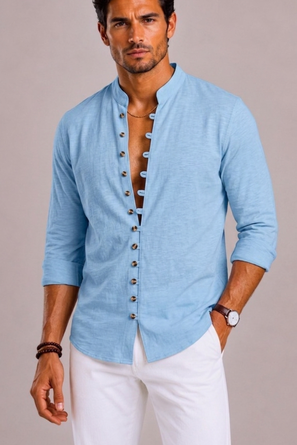 Chemise Col Montant Pour Hommes