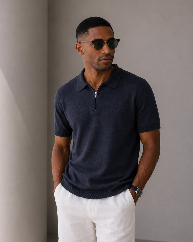 Polo Zippé En Maille Aérée Pour Hommes