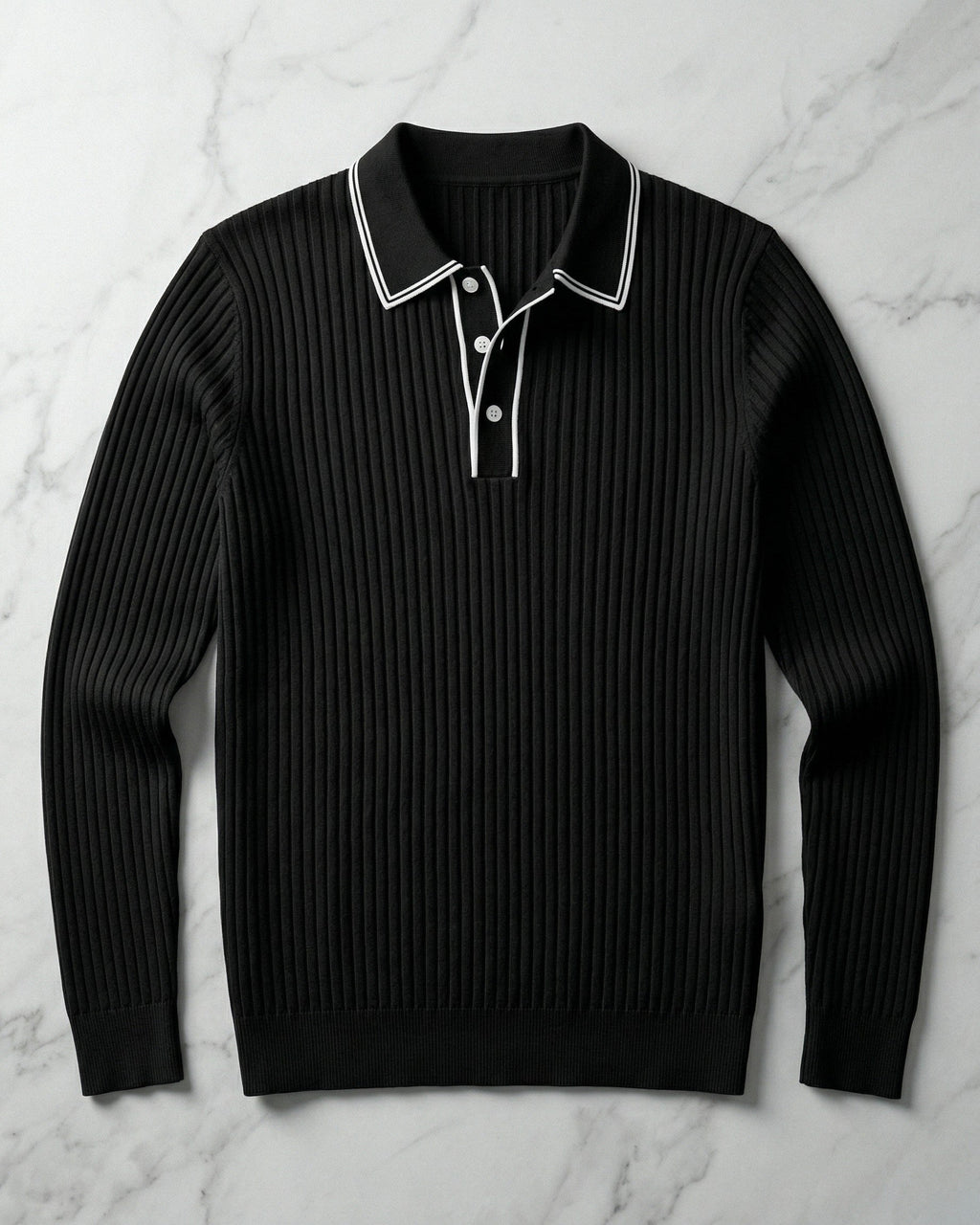 Polo Tricoté Côtelé Avec Col Classique Pour Hommes