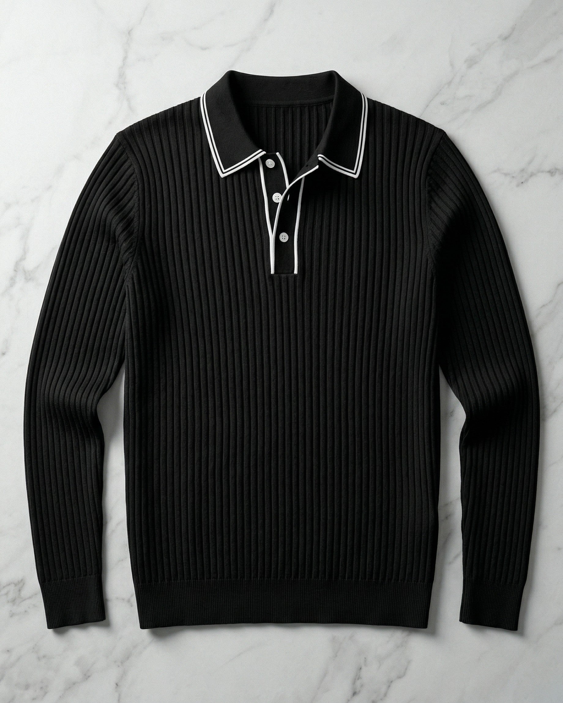 Polo Tricoté Côtelé Avec Col Classique Pour Hommes