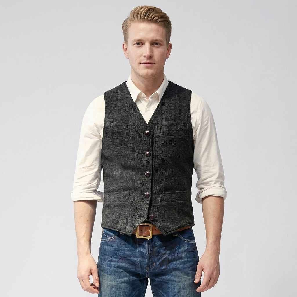 Pull Sans Manches Classique À Col V Pour Hommes