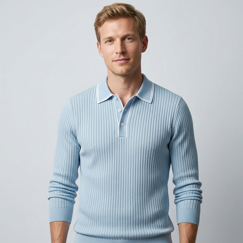 Polo Tricoté Côtelé Avec Col Classique Pour Hommes