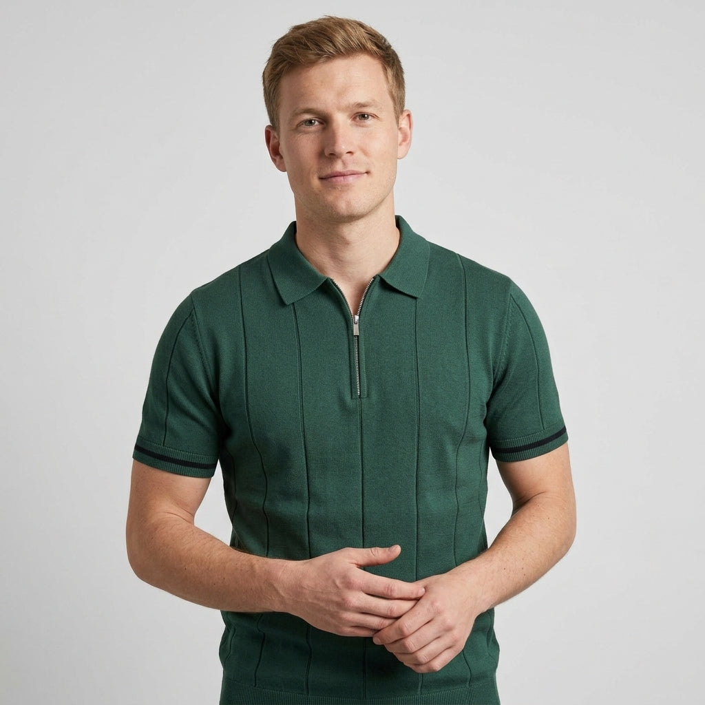 Polo À Col Zippé Avec Texture Verticale Pour Hommes