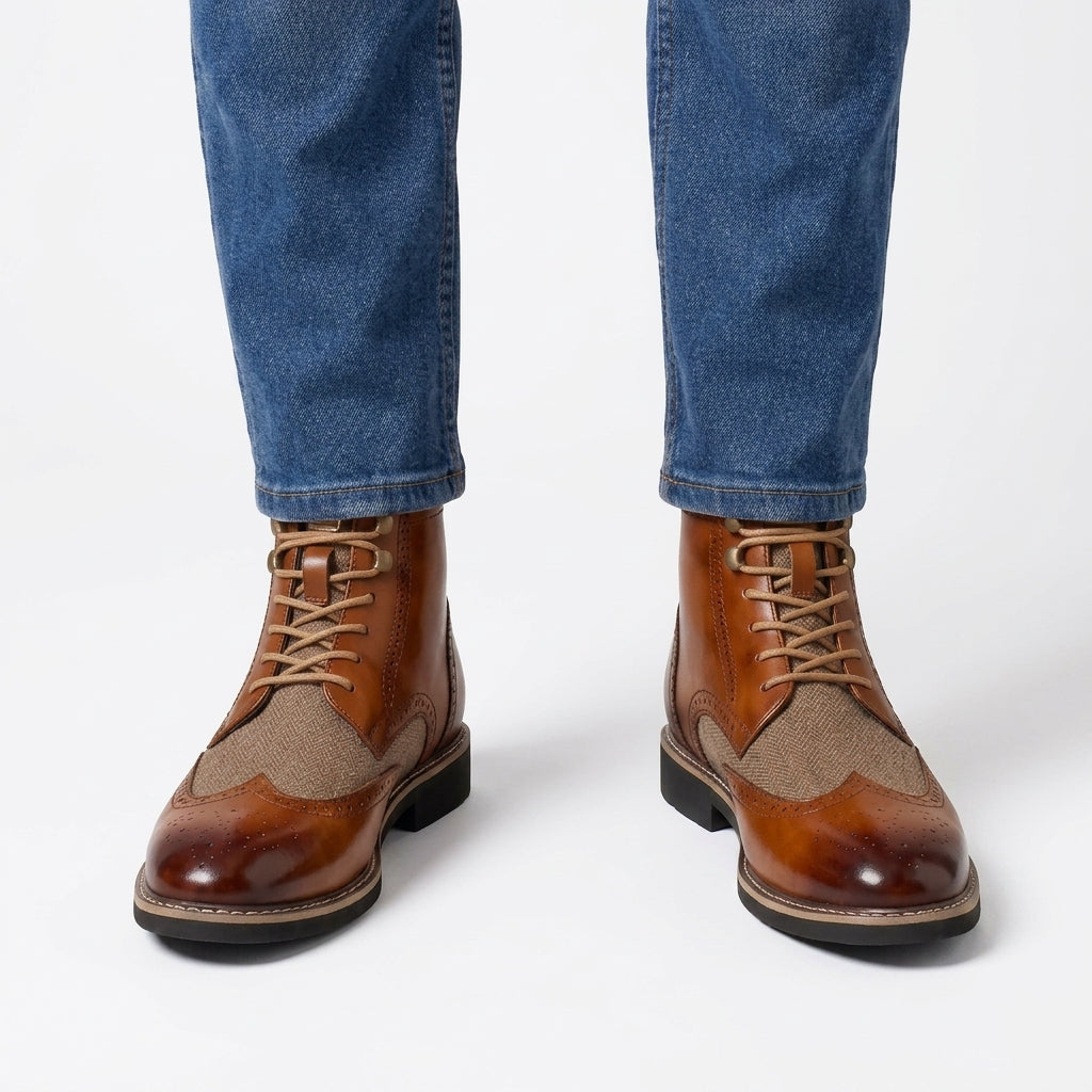 Bottines Brogues À Lacets À Bout Ailé Pour Hommes