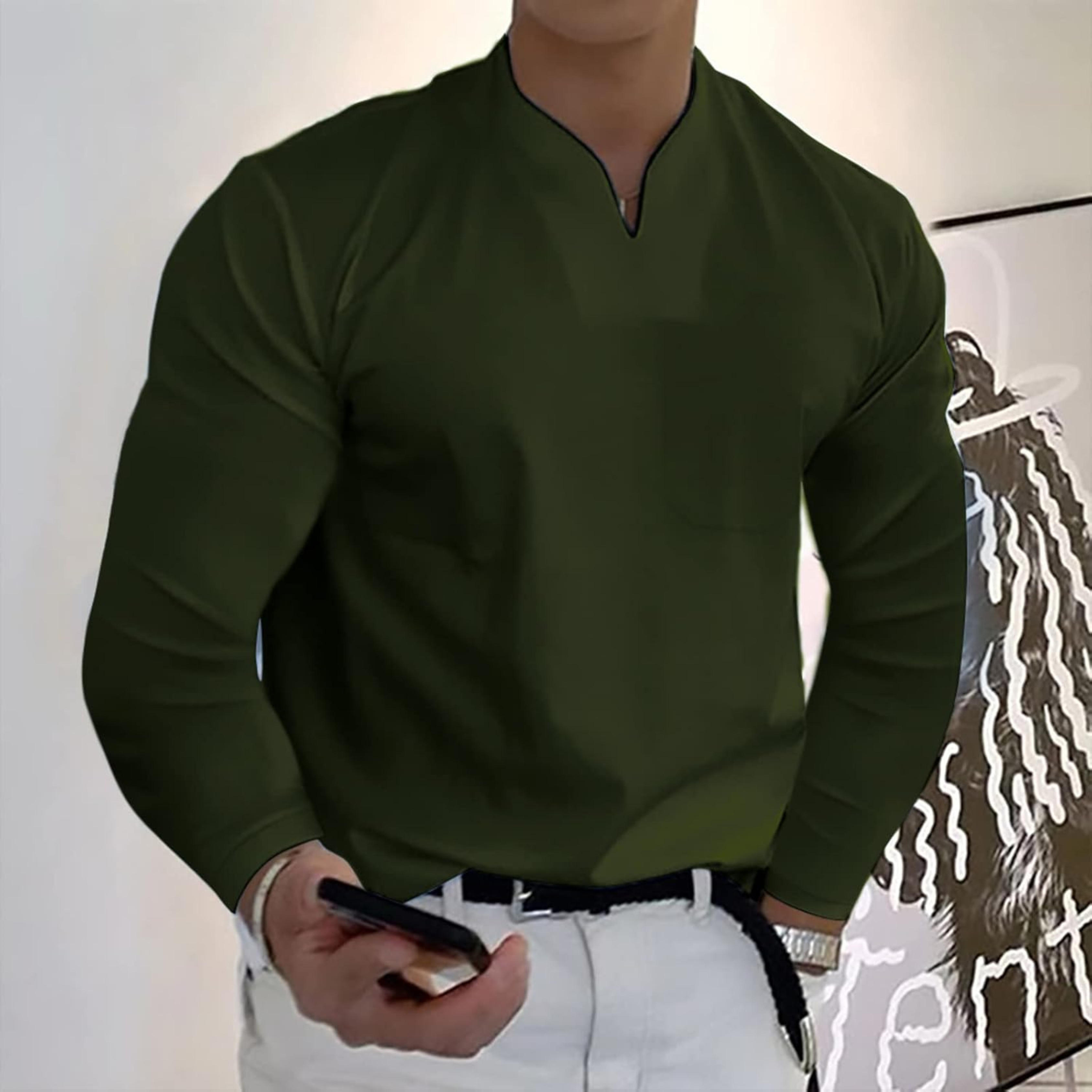 POLO MANCHES LONGUES COL V POUR HOMME
