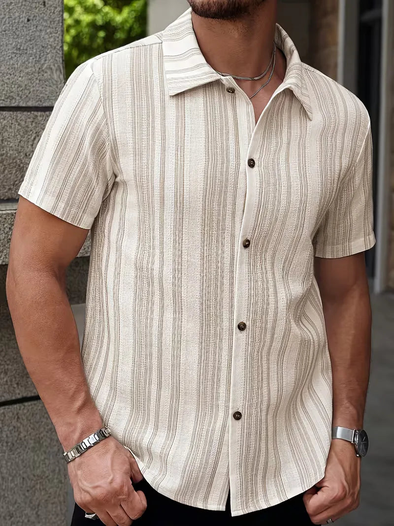 Chemise À Rayures Verticales Texturées Pour Hommes