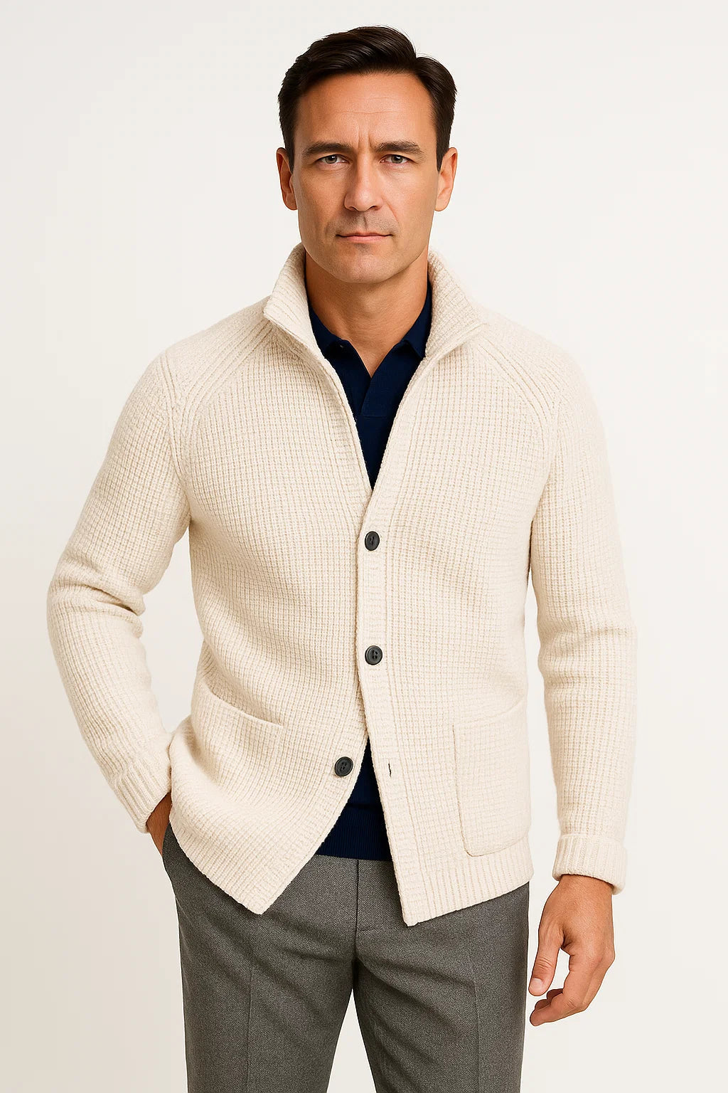 CARDIGAN EN LAINE TRICOTÉ POUR HOMME
