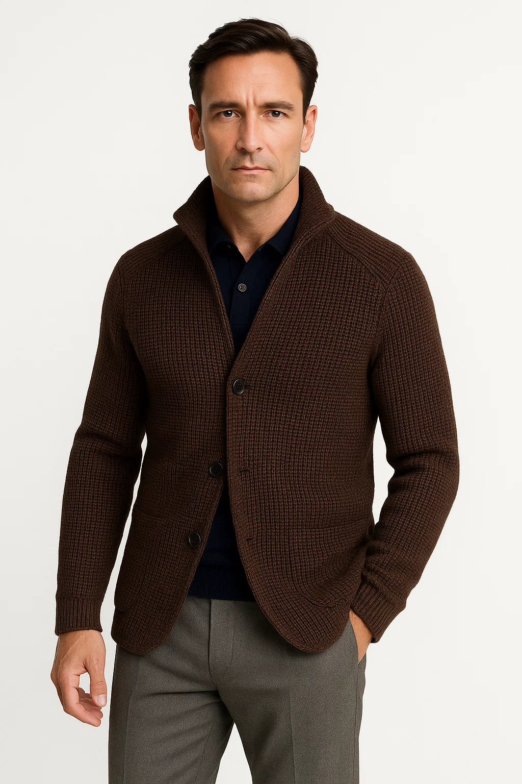CARDIGAN EN LAINE TRICOTÉ POUR HOMME