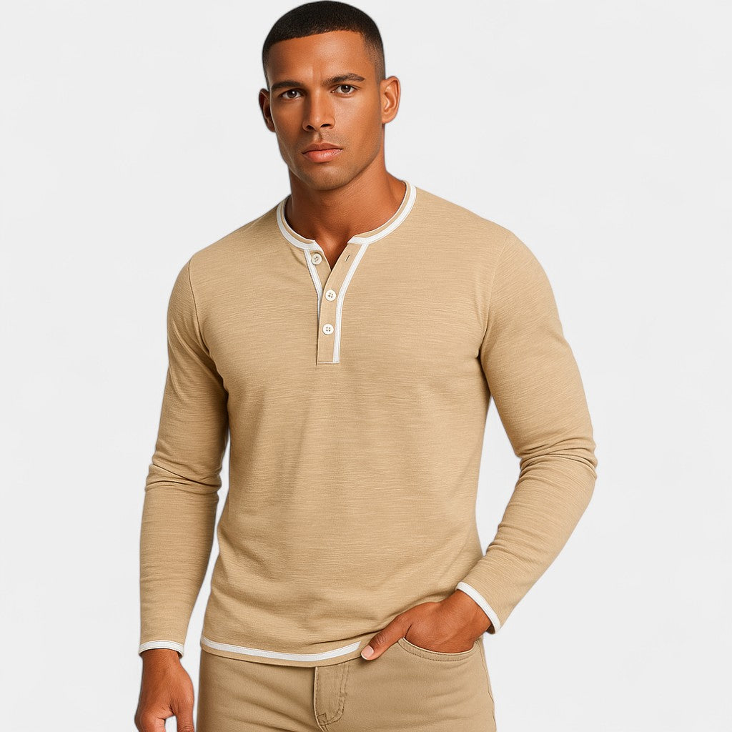 T-SHIRT HENLEY MANCHES LONGUES HOMME