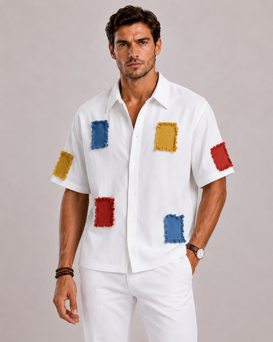 Chemise À Manches Courtes Patchwork Homme