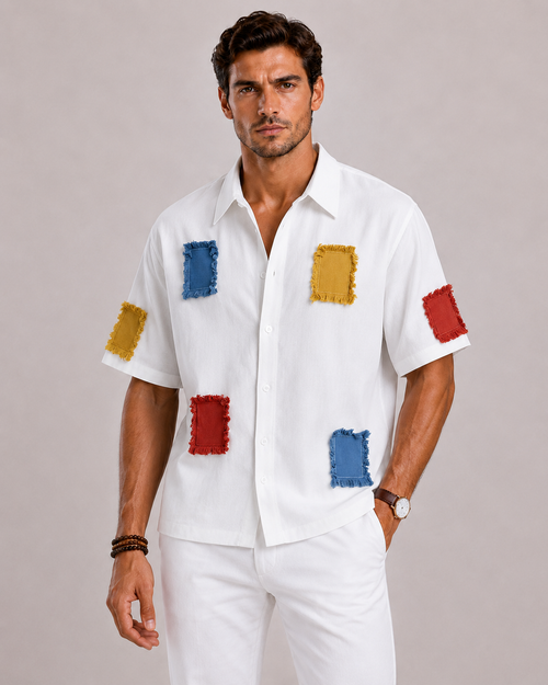 Chemise À Manches Courtes Patchwork Homme