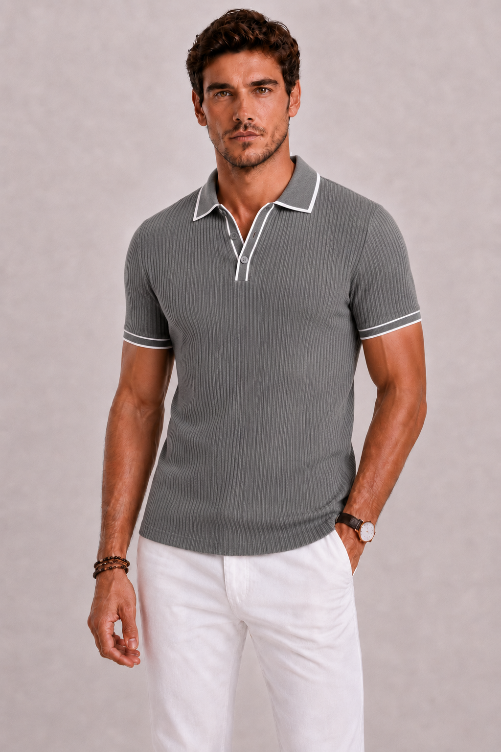 Polo Homme à Texture Côtelée