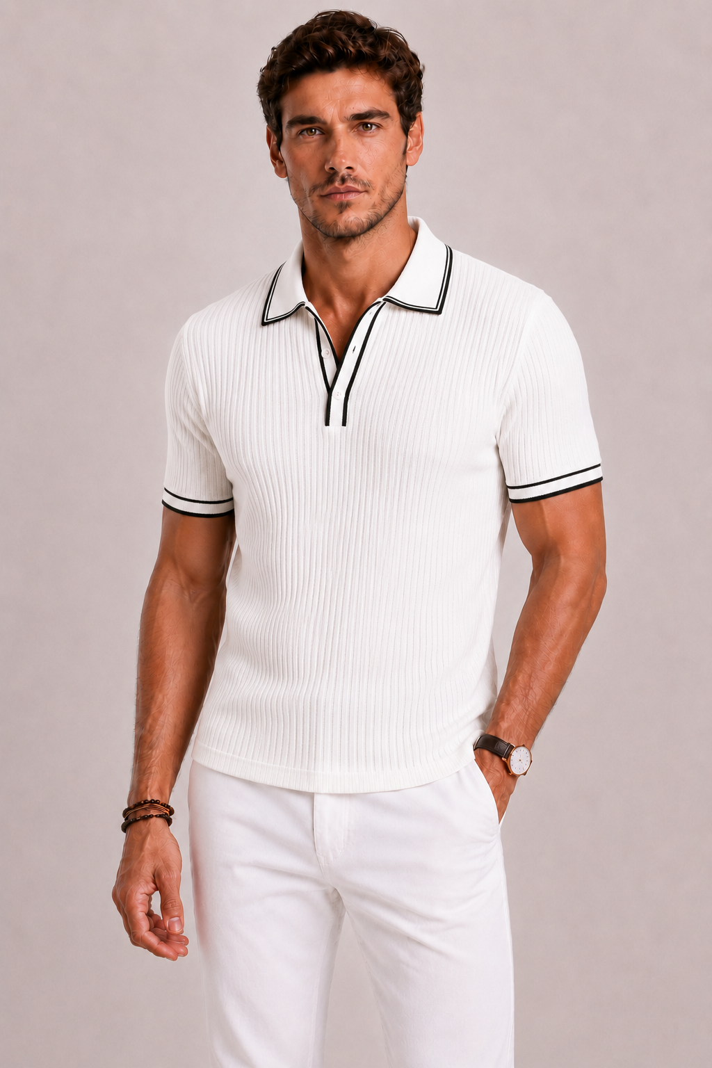 Polo Homme à Texture Côtelée