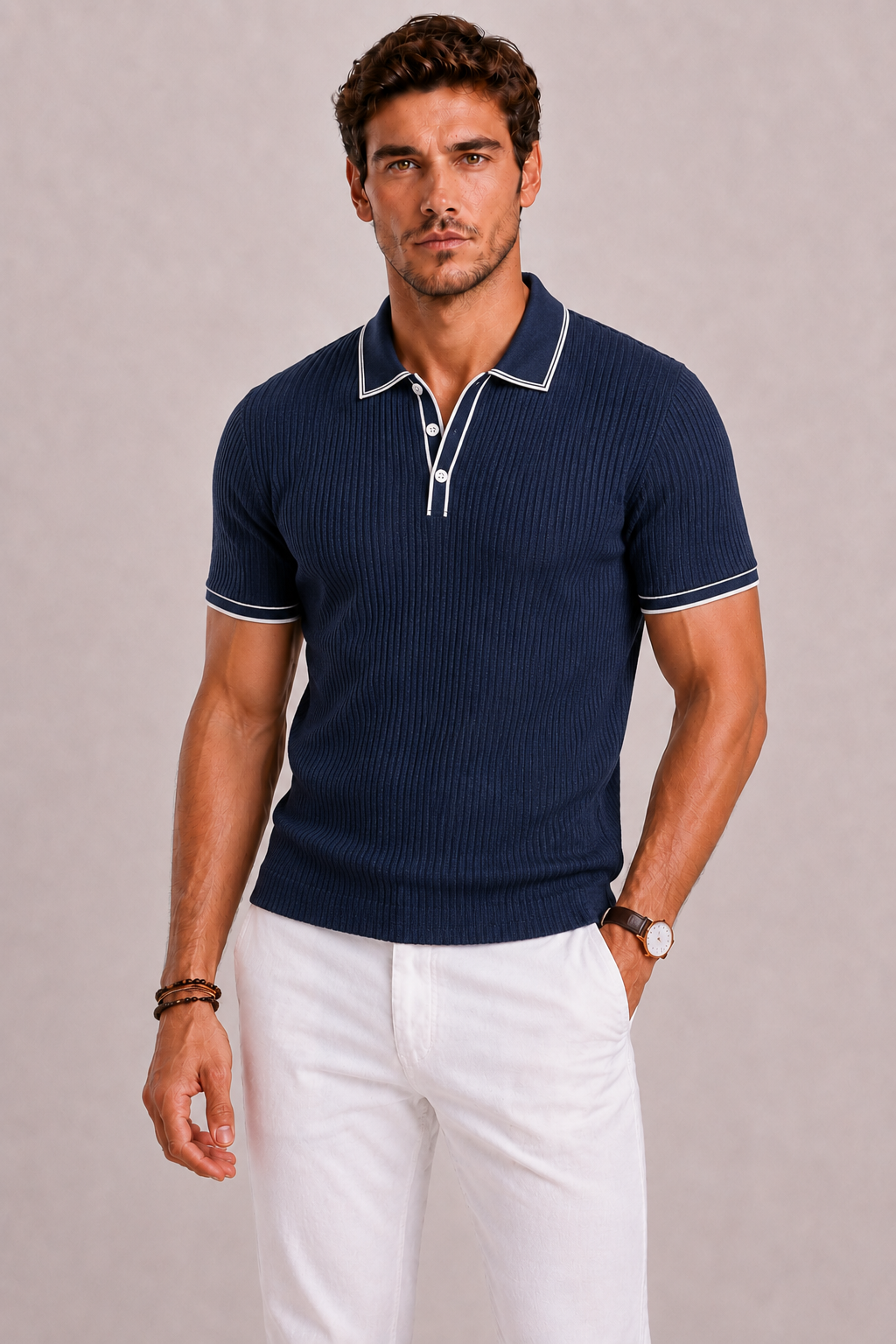 Polo Homme à Texture Côtelée