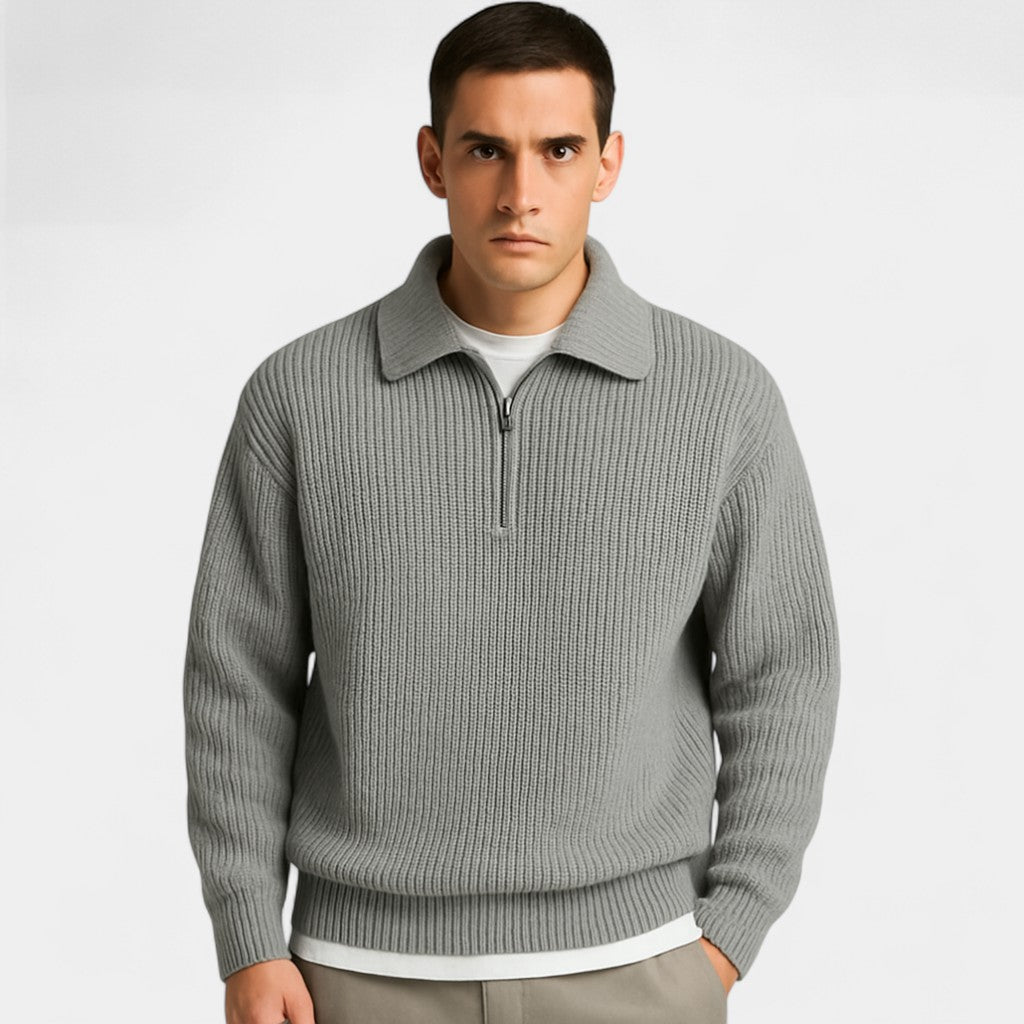 PULL HOMME MAILLE ZIP COL REVERS