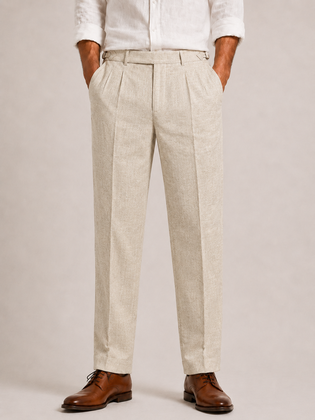 Pantalon En Lin Homme À Double Pli
