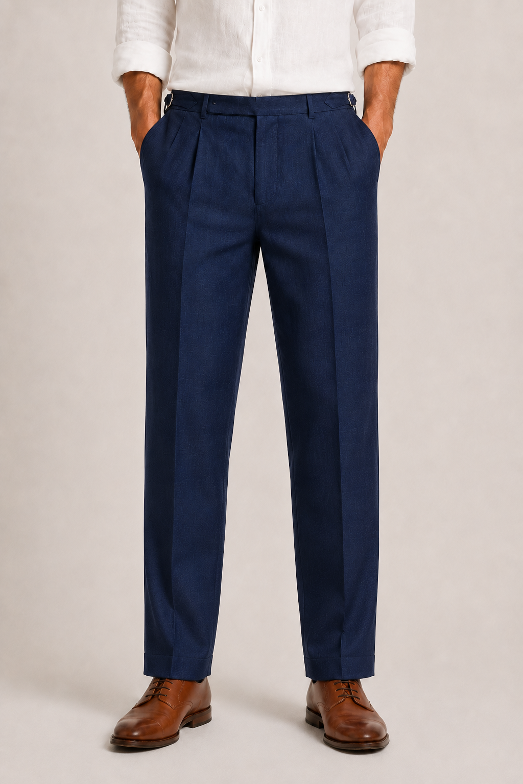 Pantalon En Lin Homme À Double Pli