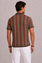 Polo Tricoté Homme À Rayures Verticales