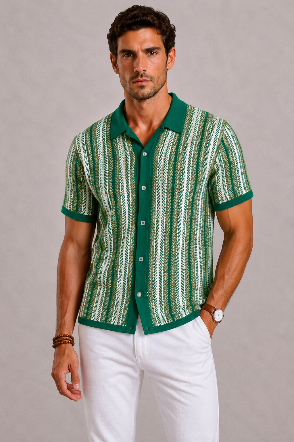 Polo Tricoté Homme À Rayures Verticales