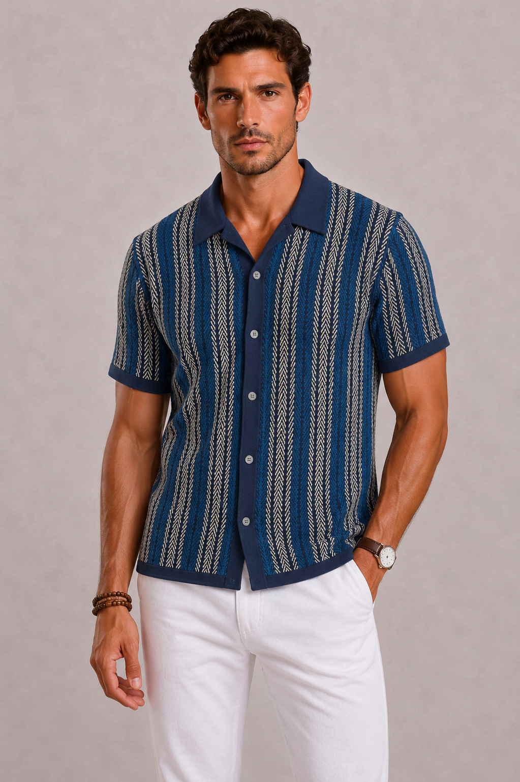 Polo Tricoté Homme À Rayures Verticales
