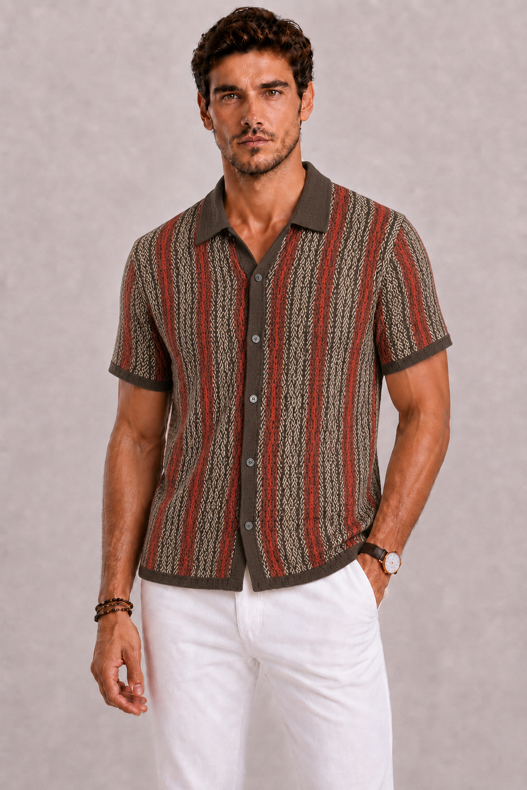 Polo Tricoté Homme À Rayures Verticales