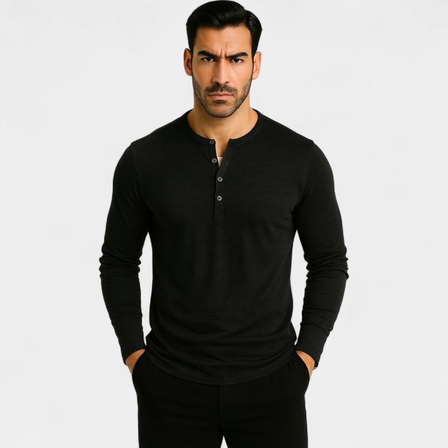 T-SHIRT HOMME MANCHES LONGUES BOUTONS