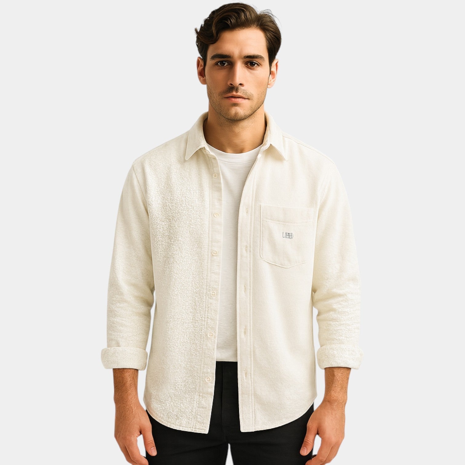 CHEMISE HOMME COTON BROSSÉ MANCHES LONGUES
