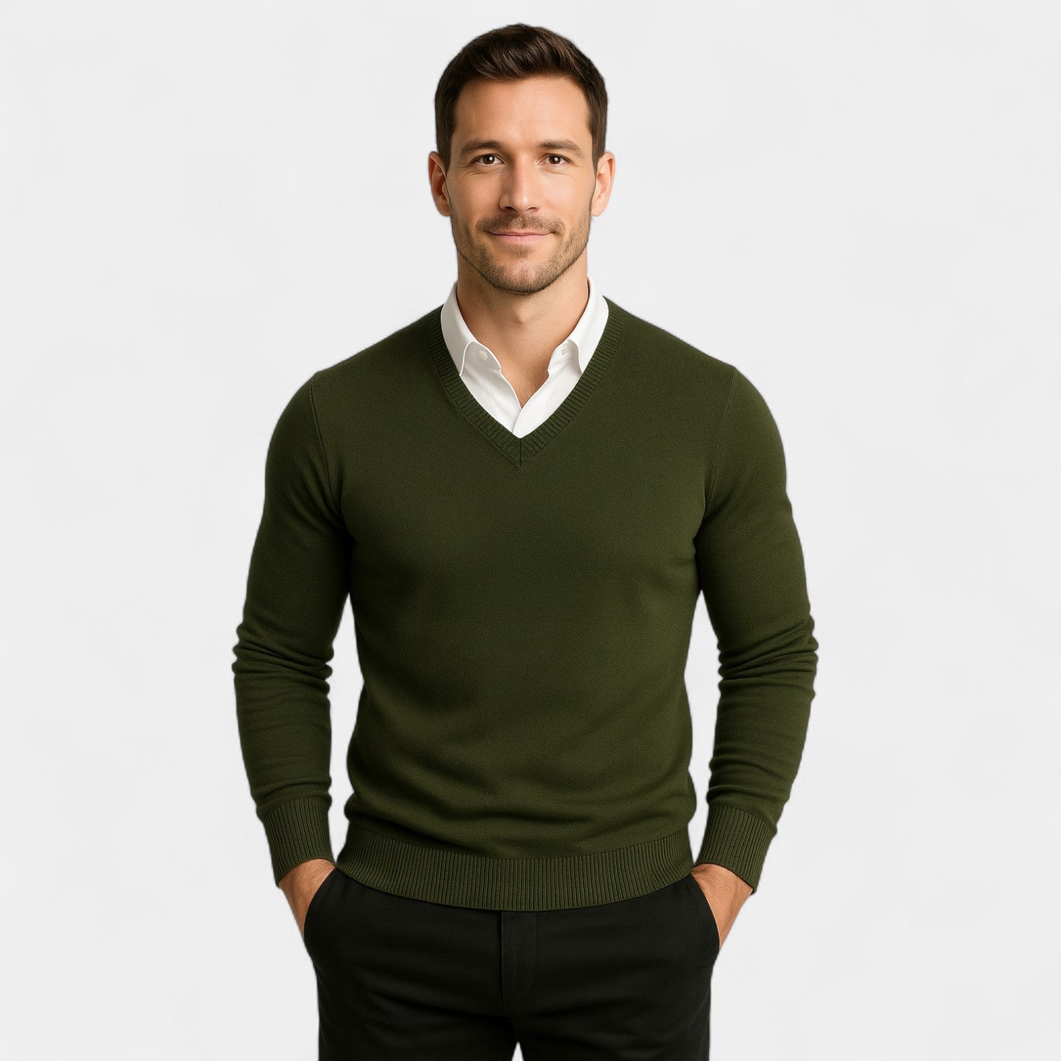 PULL HOMME COL V MAILLE FINE
