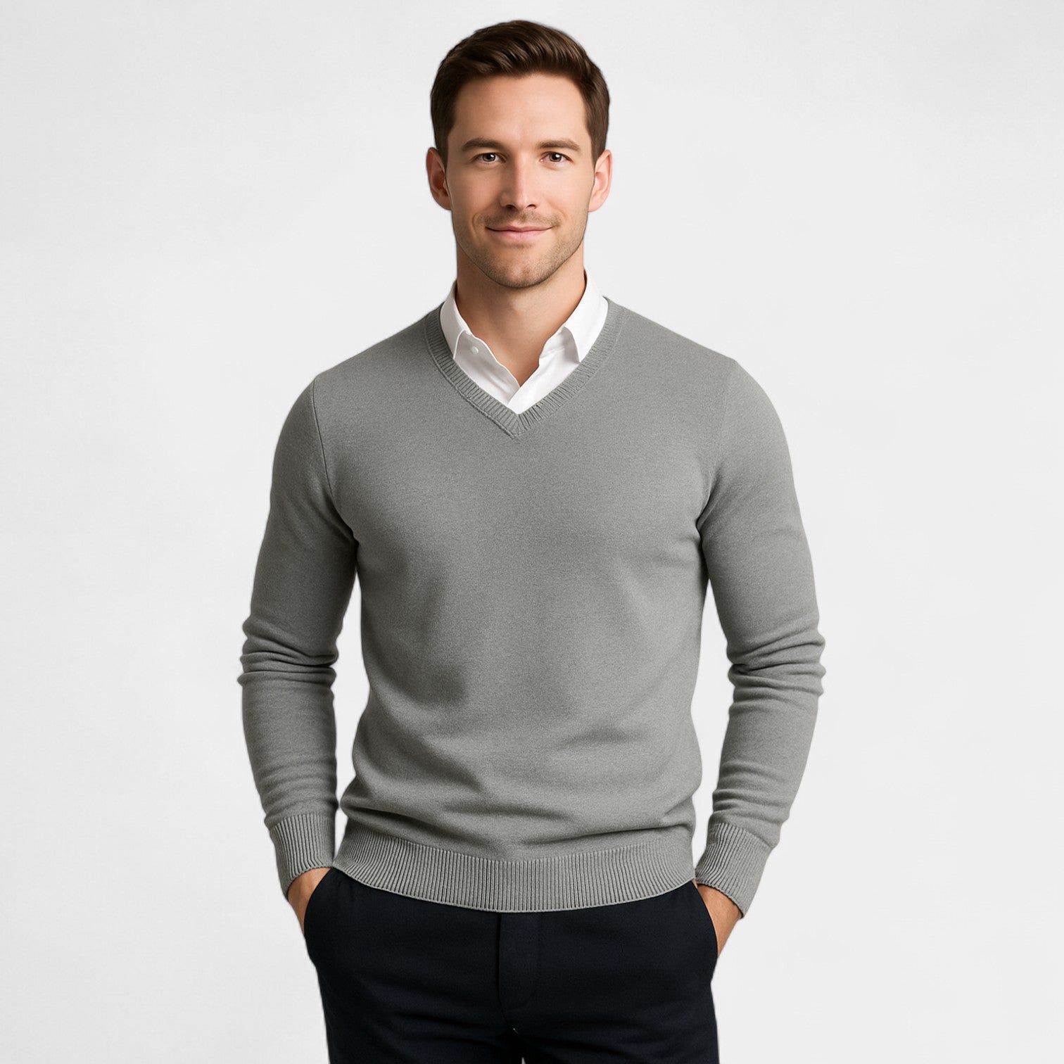 PULL HOMME COL V MAILLE FINE