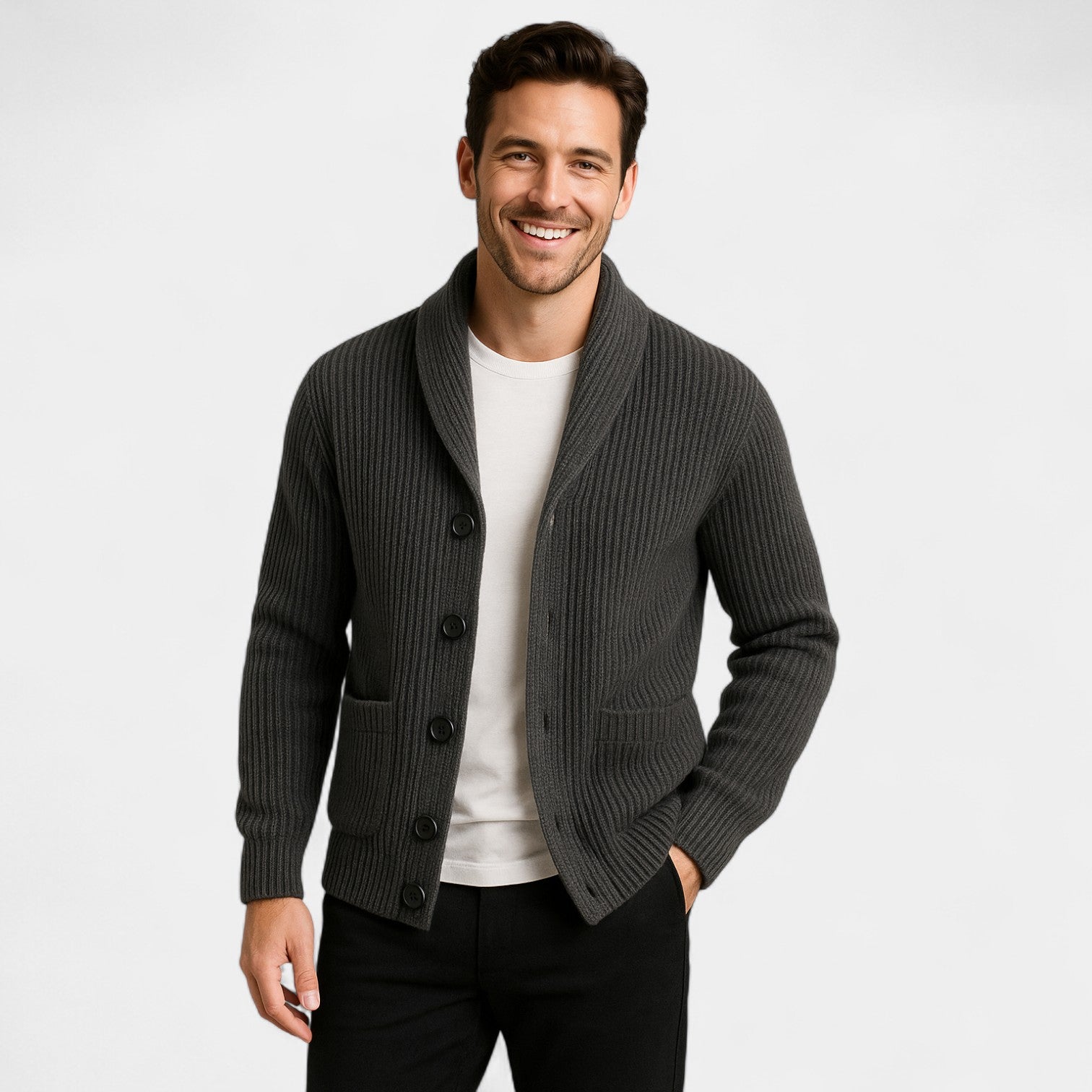 GILET EN MAILLE BOUTONNÉ HOMME COL MONTANT