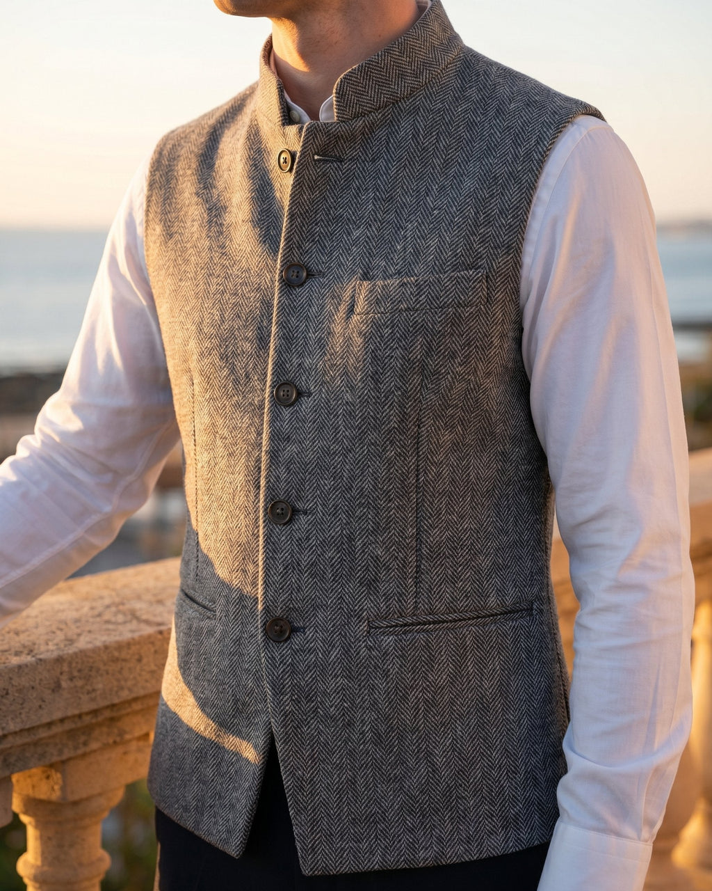 Gilet À Col Mao Avec Fermeture Boutonnée Pour Hommes