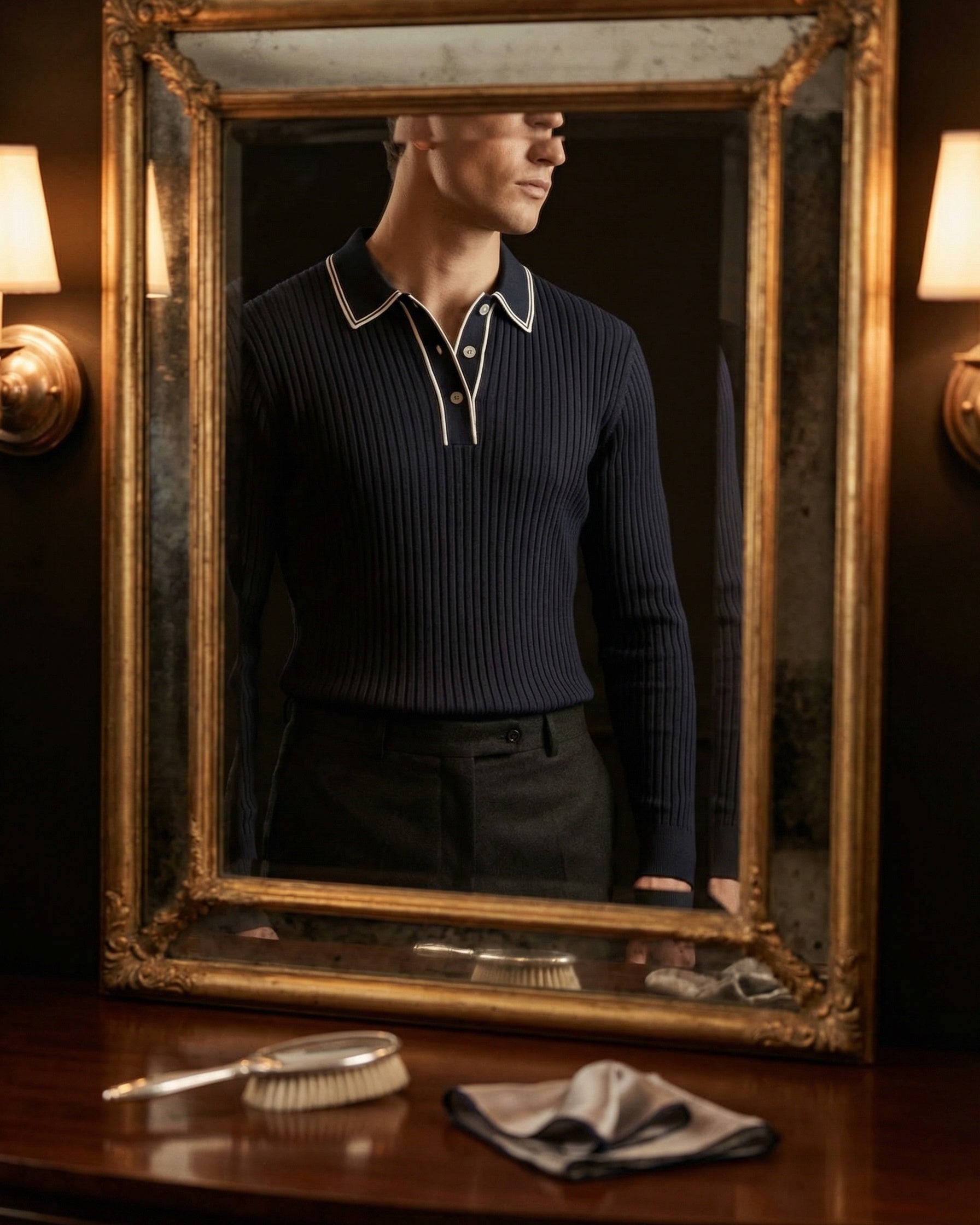 Polo Tricoté Côtelé Avec Col Classique Pour Hommes