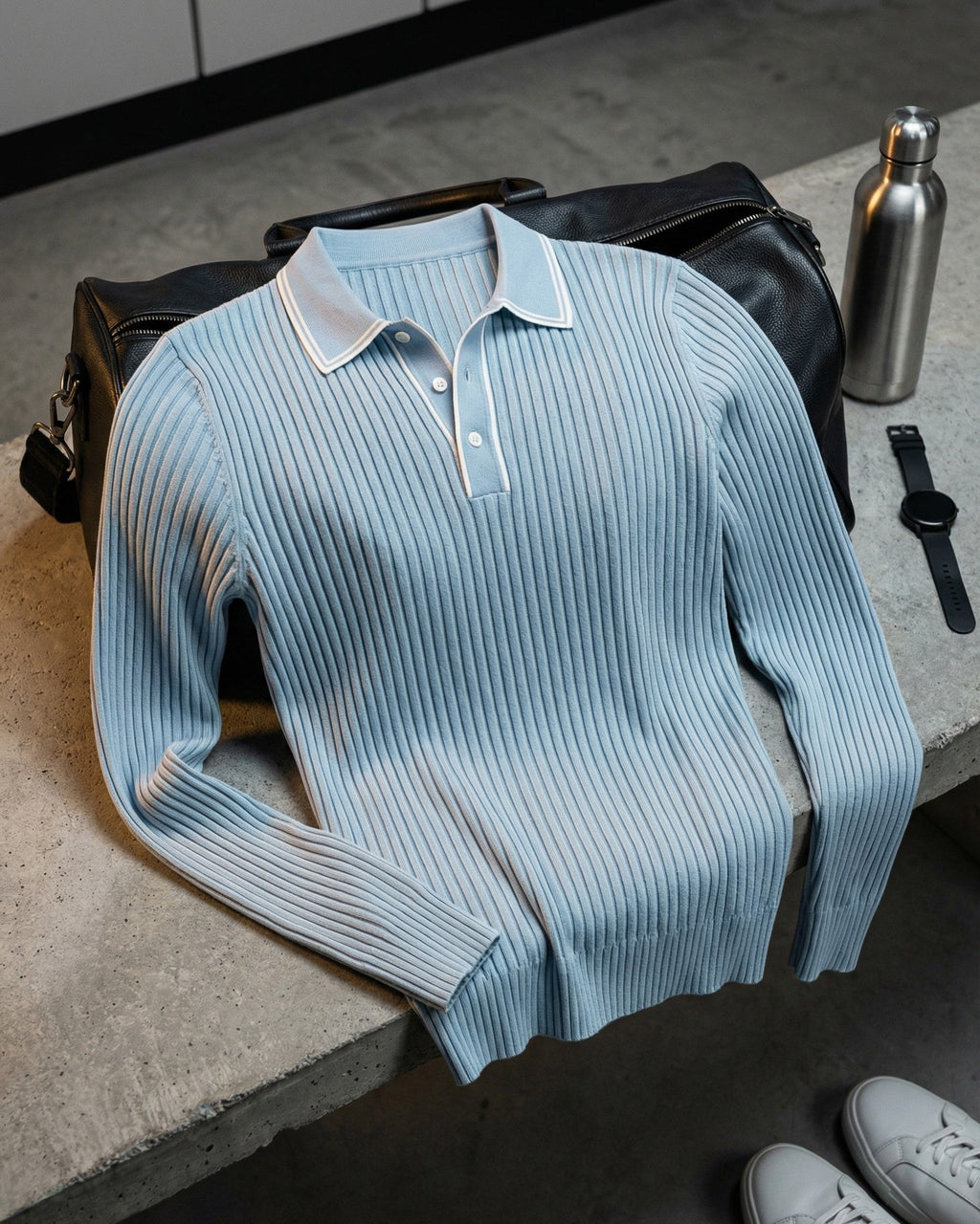 Polo Tricoté Côtelé Avec Col Classique Pour Hommes
