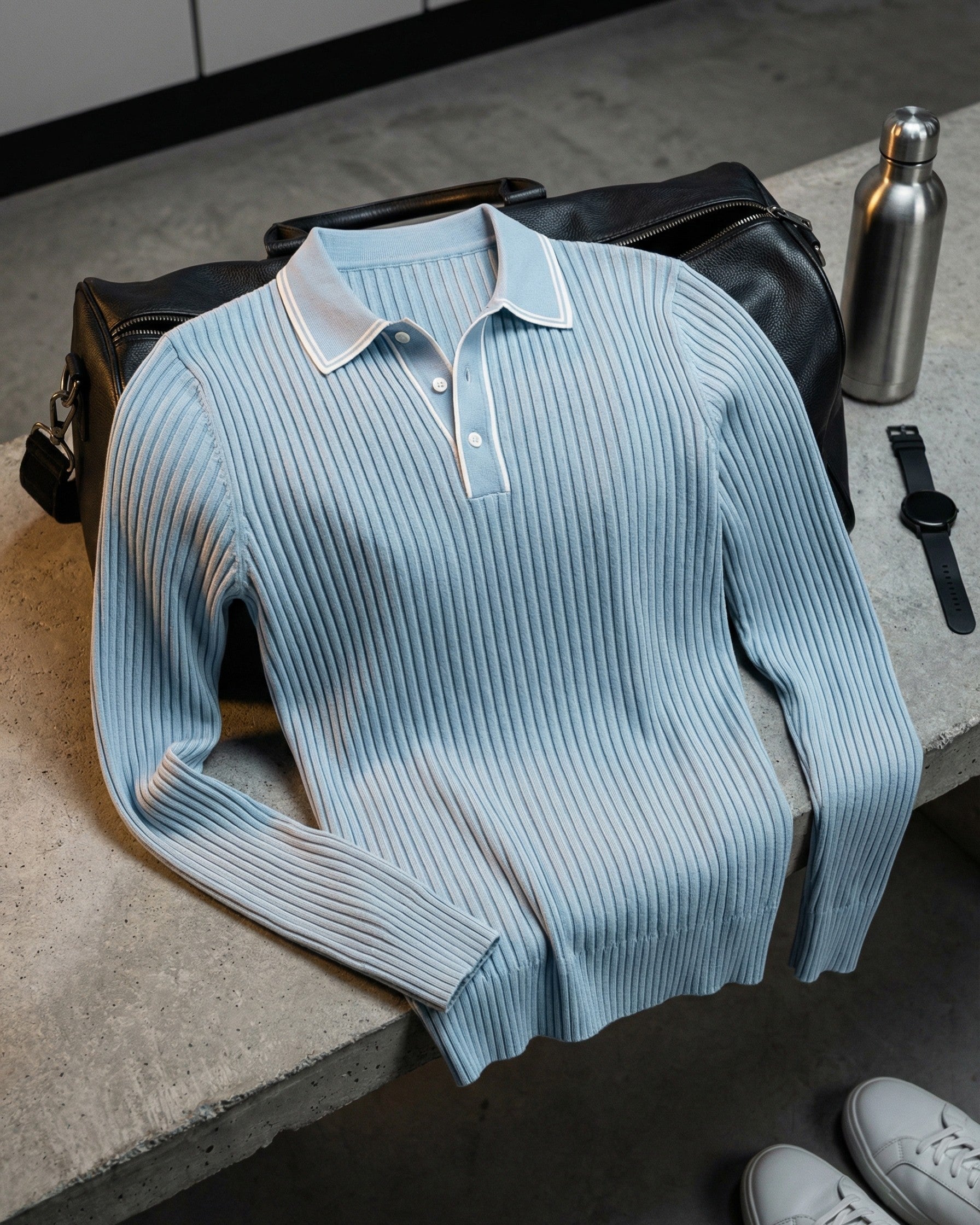 Polo Tricoté Côtelé Avec Col Classique Pour Hommes