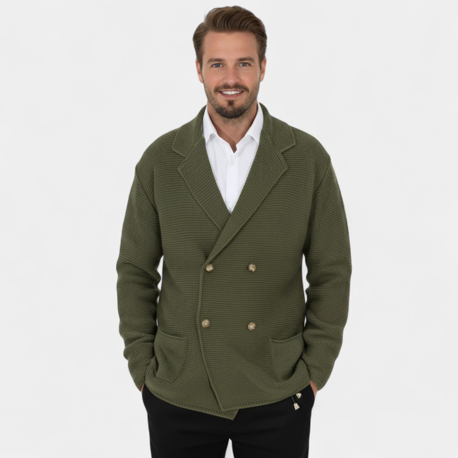 CARDIGAN HOMME MAILLE CROISÉE COL À REVERS
