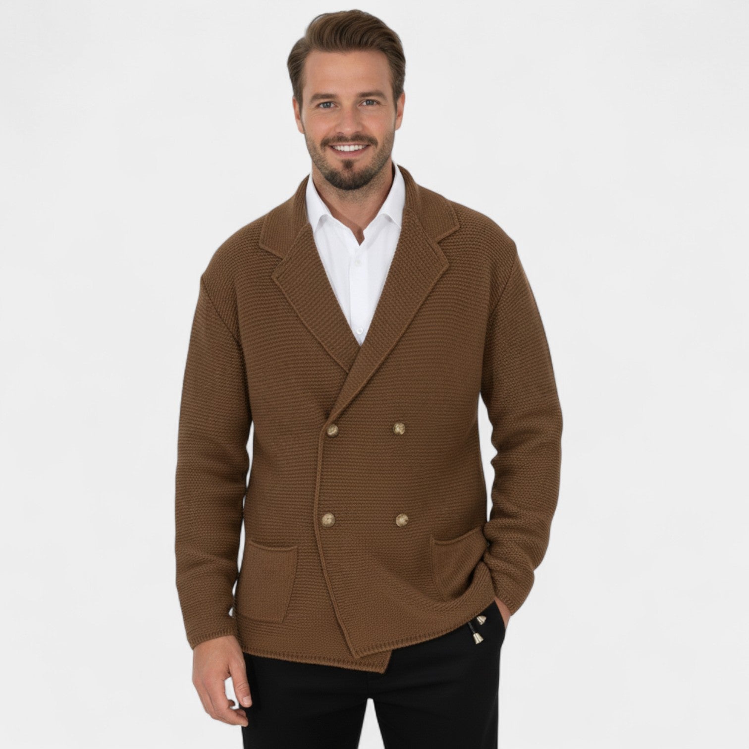 CARDIGAN HOMME MAILLE CROISÉE COL À REVERS
