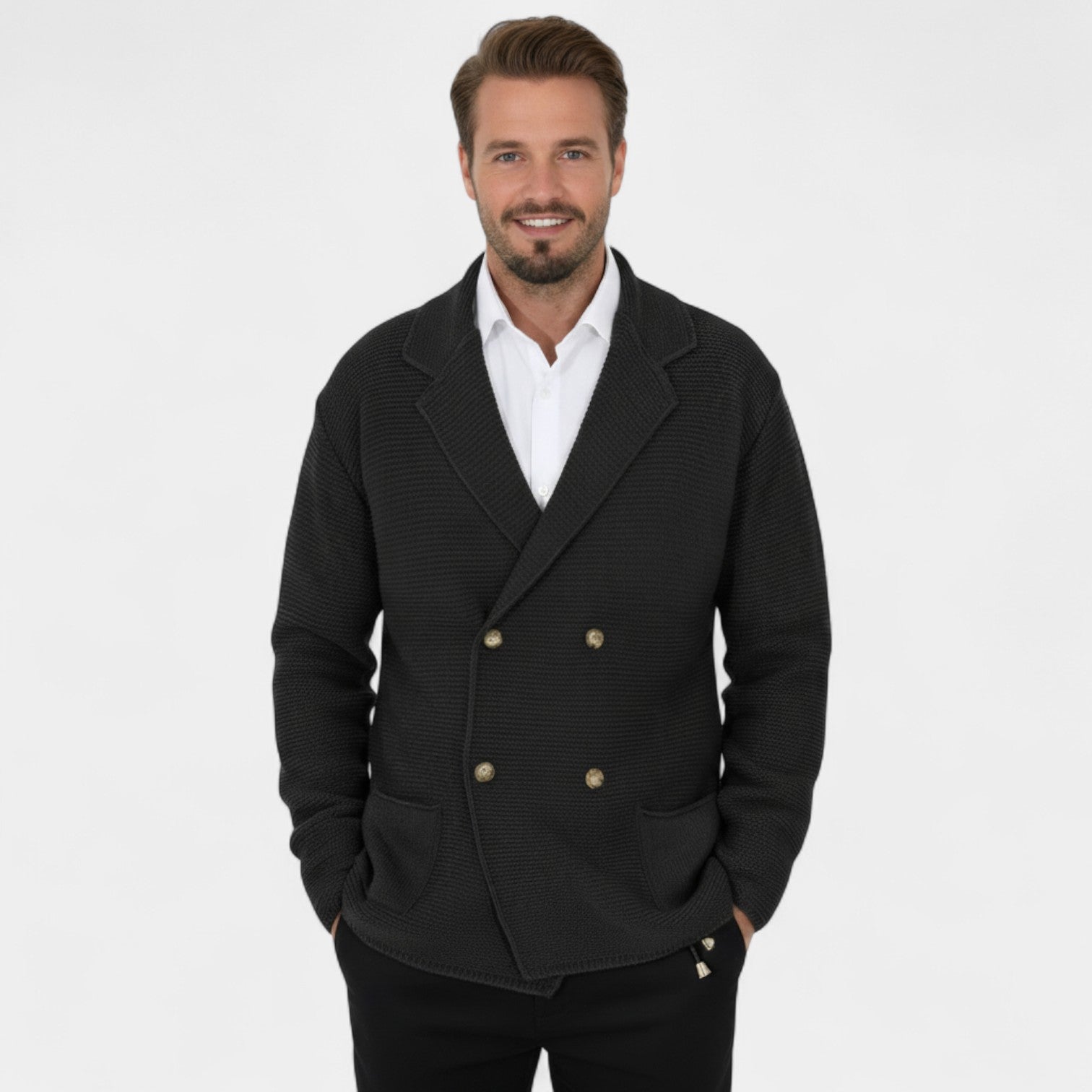 CARDIGAN HOMME MAILLE CROISÉE COL À REVERS
