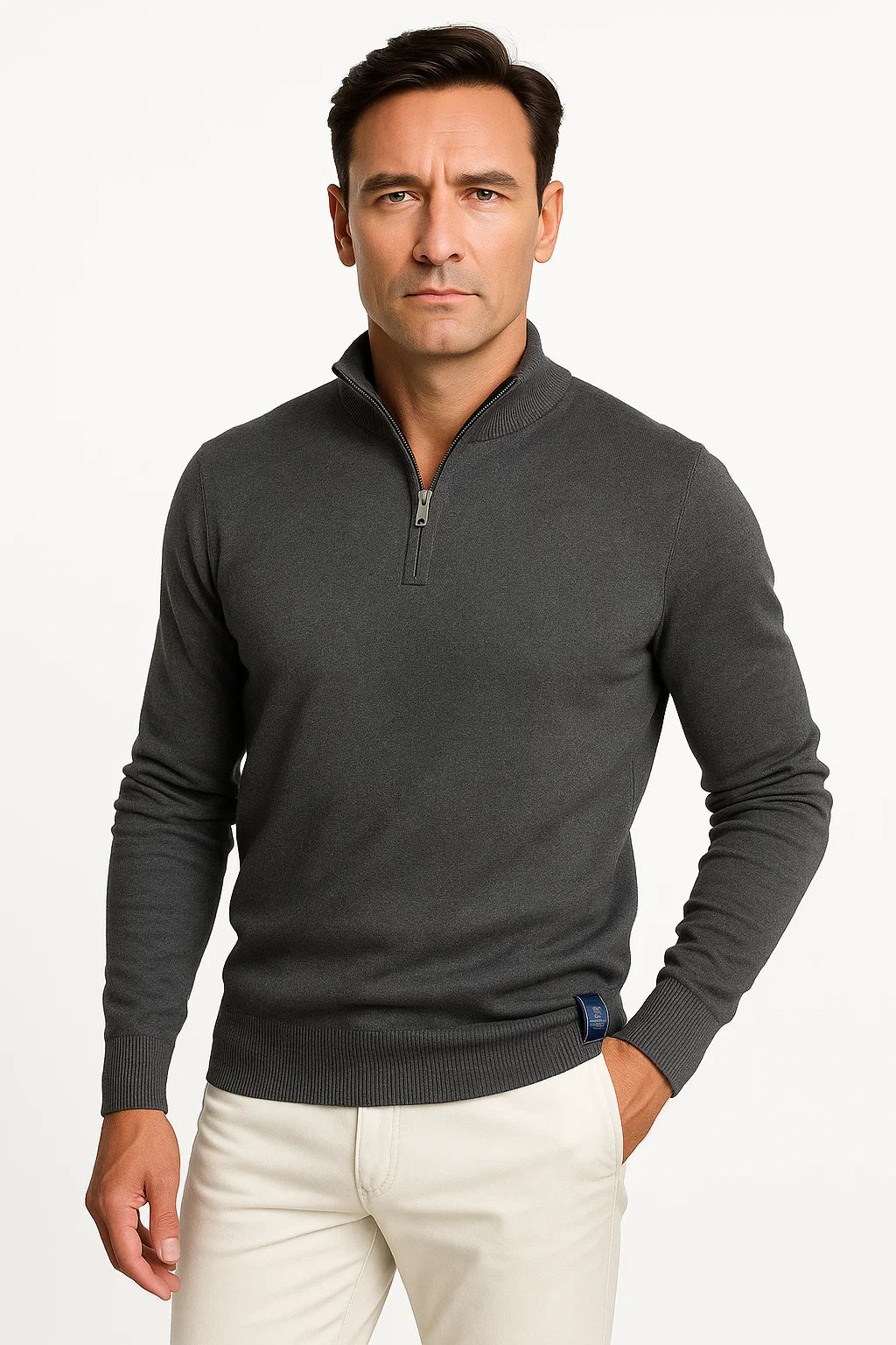PULL ZIPPÉ QUART EN MAILLE POUR HOMME