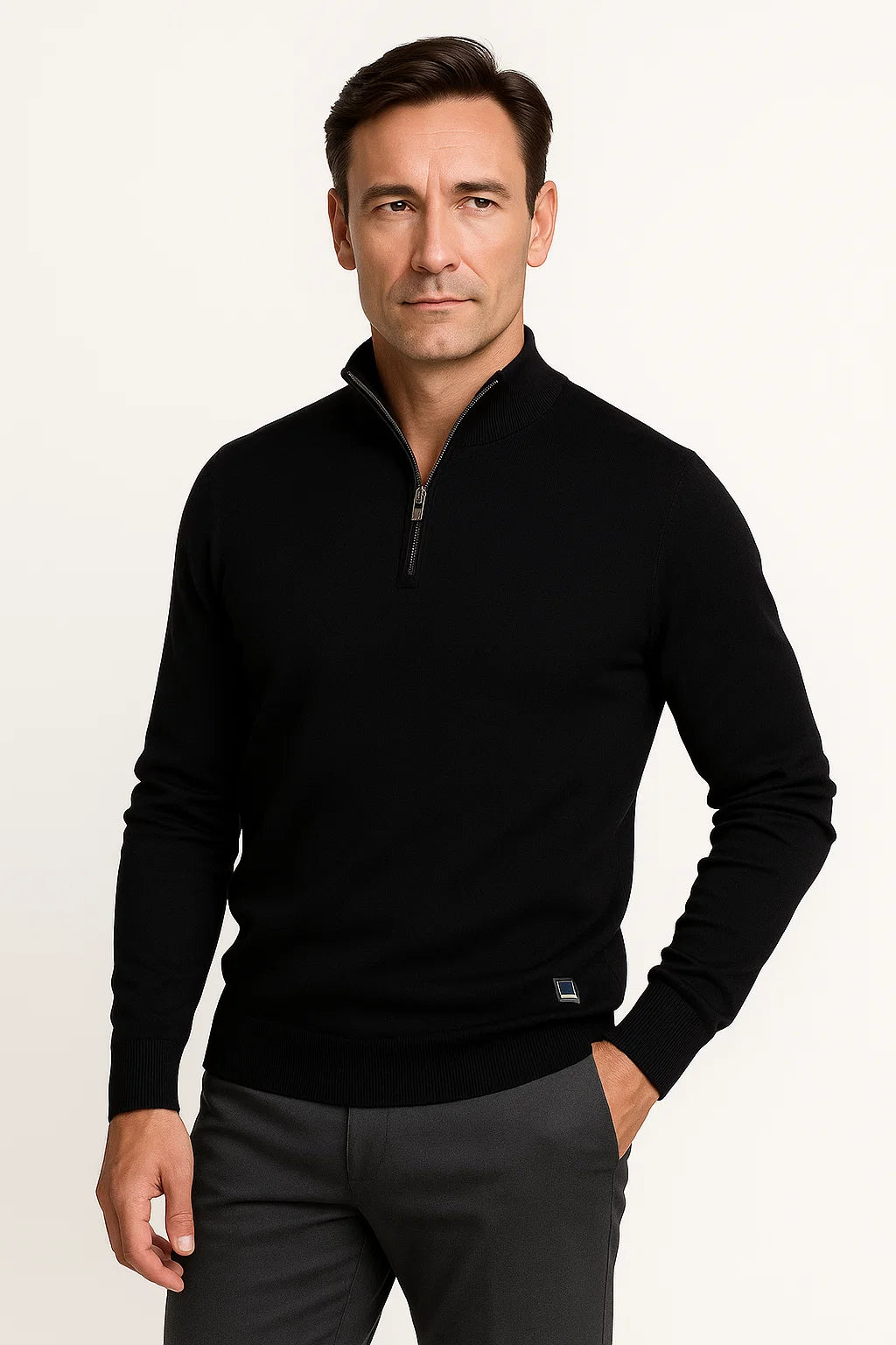 PULL ZIPPÉ QUART EN MAILLE POUR HOMME