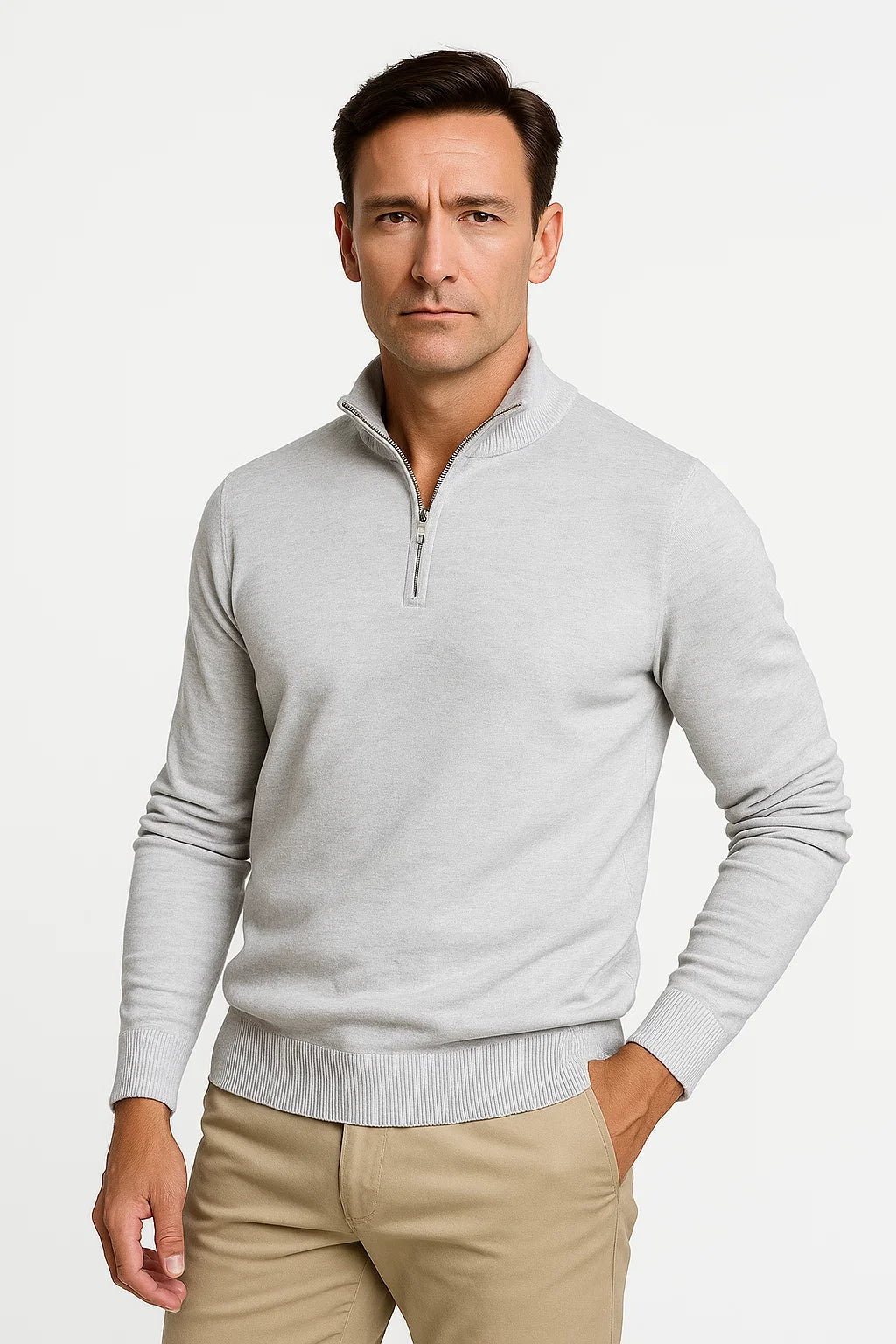 PULL ZIPPÉ QUART EN MAILLE POUR HOMME