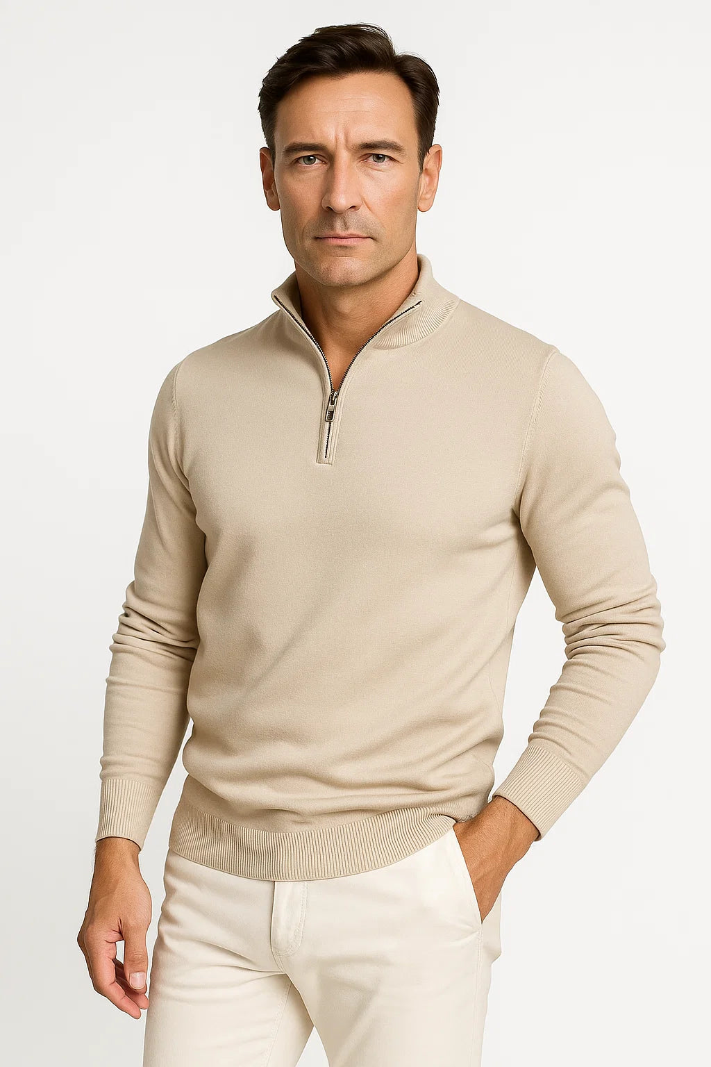 PULL ZIPPÉ QUART EN MAILLE POUR HOMME